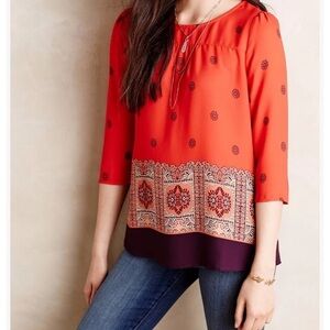 Anthropologie Maeve Rila Border Print Boho Blouse